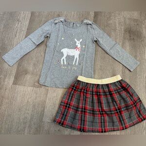 Carter’s Christmas Reindeer tee and plaid skirt set